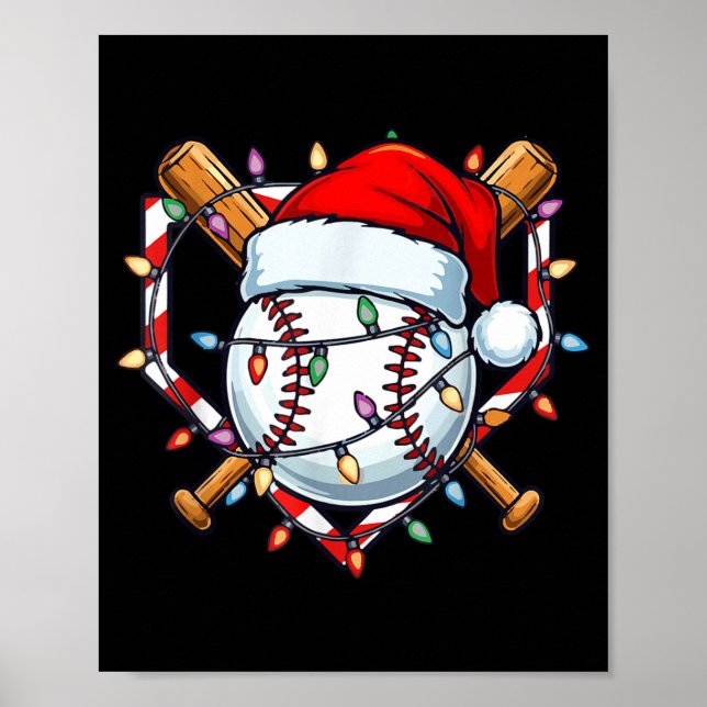 Poster Funny Christmas Baseball Santa Hat For Baseball Pl (Frente)
