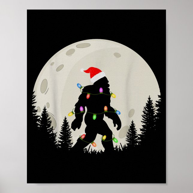 Poster Funny Christmas Bigfoot Santa Hat Moon Sasquatch K (Frente)