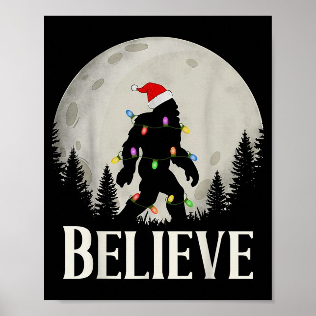 Poster Funny Christmas Bigfoot Santa Hat Moon Sasquatch K (Frente)