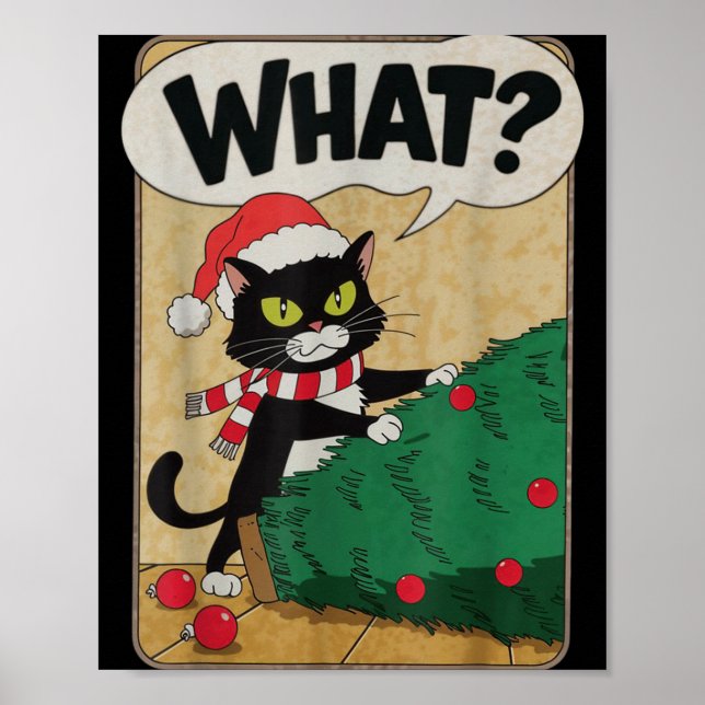 Poster Funny Christmas Cat Christmas Tree Meowy Christmas (Frente)