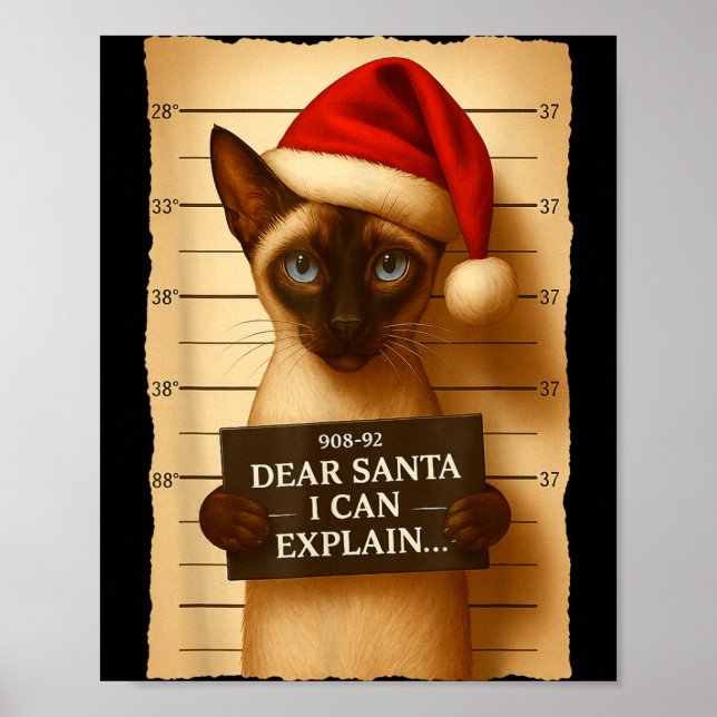 Poster Funny Christmas Cat- Cute Siamese Santa Hat Tee  (Frente)
