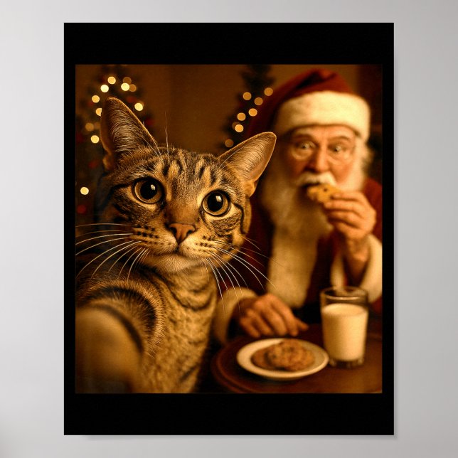 Poster Funny Christmas Cat Selfie With Santa Claus Meme M (Frente)