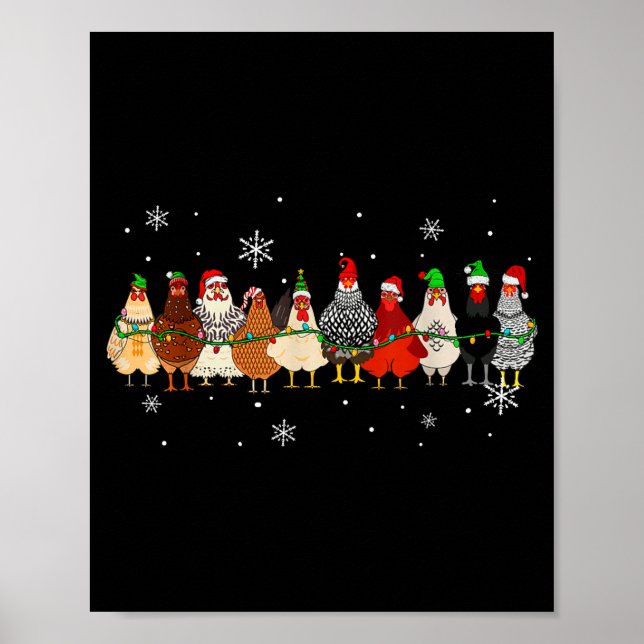 Poster Funny Christmas Chickens Xmas Chicken Farm Animals (Frente)
