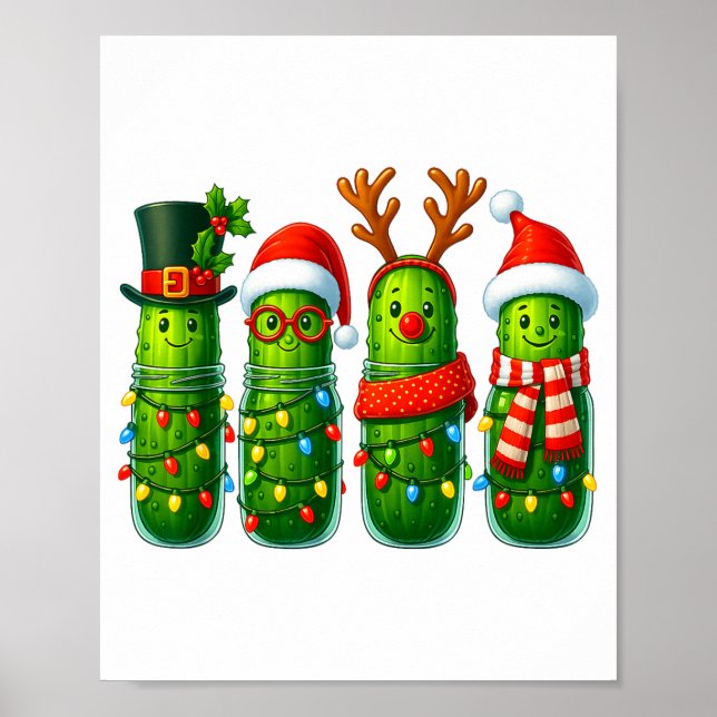 Poster Funny Christmas Ckles With Santa Hats And Lights  (Frente)