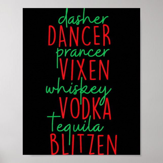 Poster Funny Christmas Dasher Dancer Prancer Vixen Whiske (Frente)