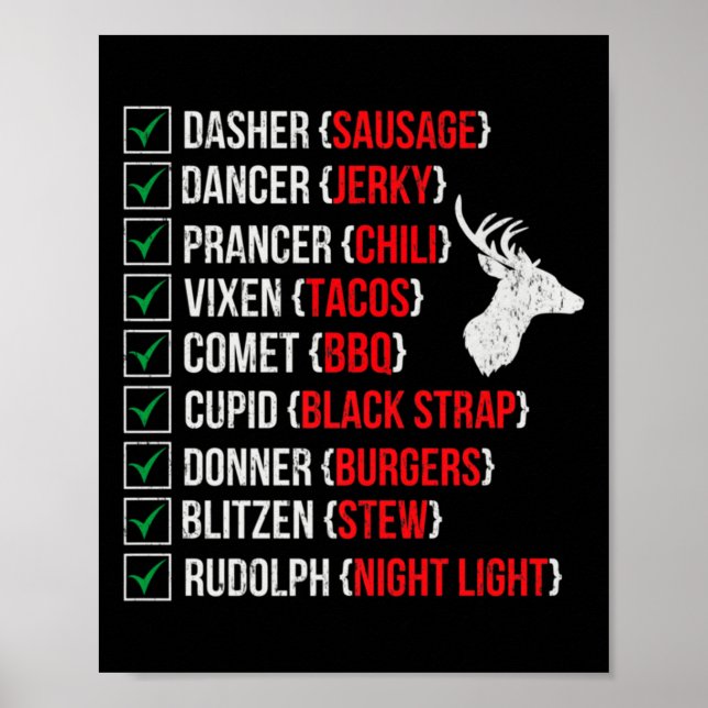 Poster Funny Christmas Deer Hunters Santas Reindeer Meat  (Frente)