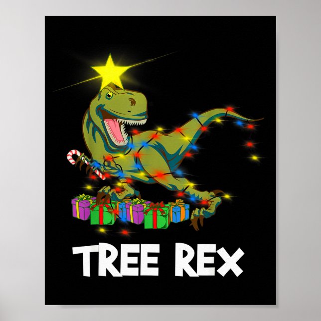 Poster Funny Christmas Dinosaur Tree Rex Men Women Kids G (Frente)
