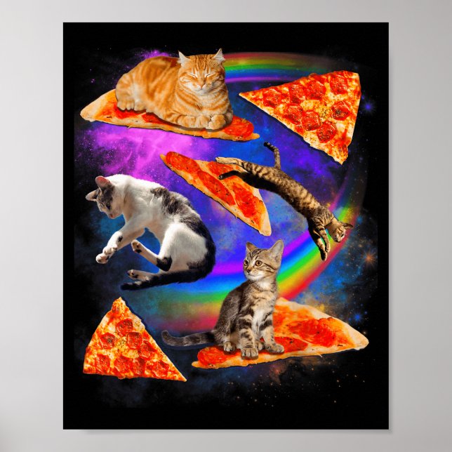 Poster Funny Christmas Galaxy Cat In Space Cat Riding Zza (Frente)