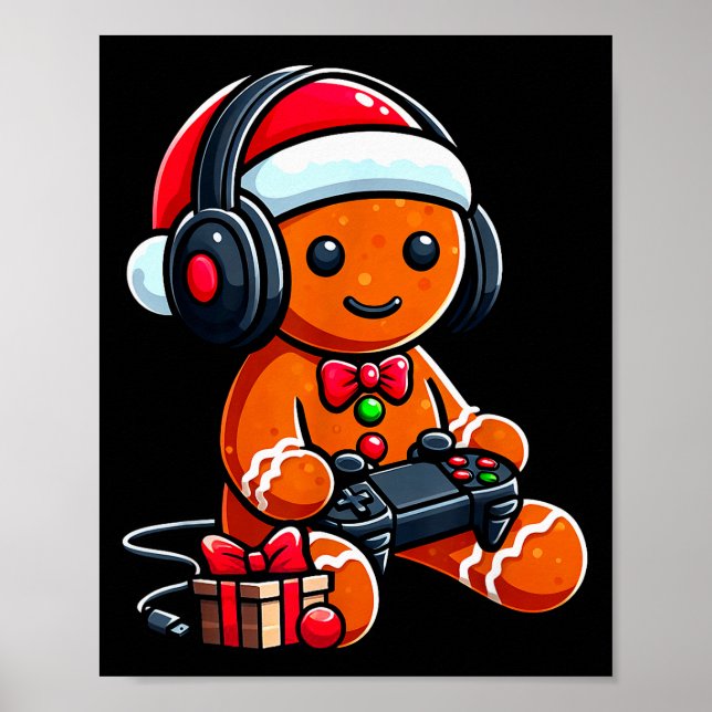 Poster Funny Christmas Gamer Gingerbread Xmas Gaming Men  (Frente)