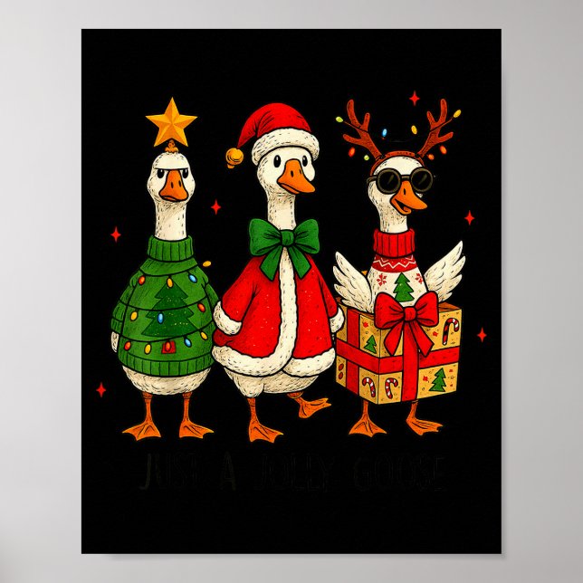 Poster Funny Christmas Goose Jolly Geese Santa Reindeer X (Frente)