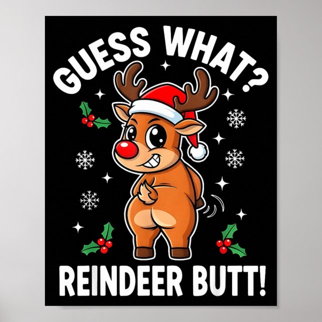 Poster Funny Christmas Guess What Reindeer Butt Santa Hat (Frente)