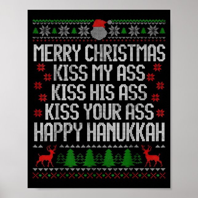Poster Funny Christmas Kiss My Happy Hanukkah Humor  (Frente)