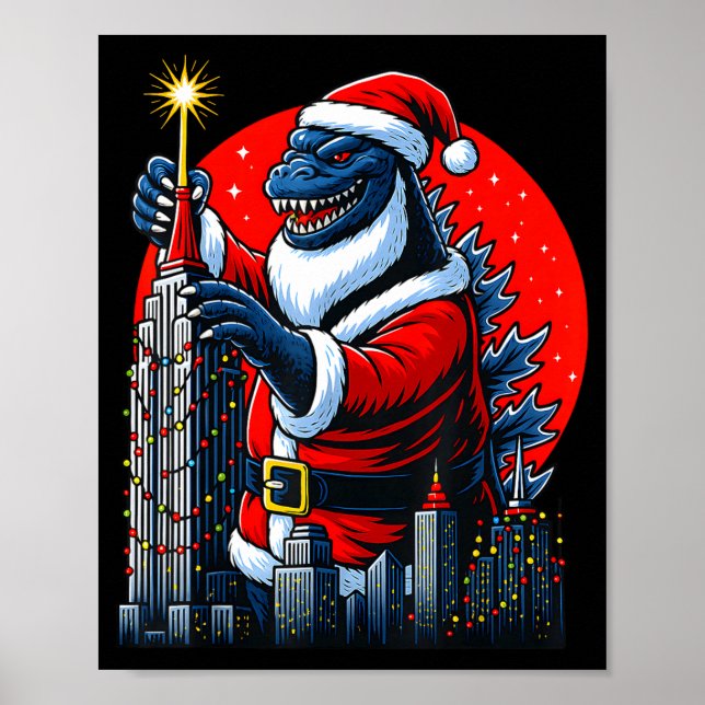 Poster Funny Christmas Monster Santazilla Holiday Dinosau (Frente)