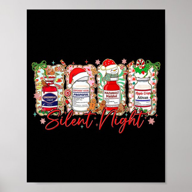 Poster Funny Christmas Nurse Silent Night Medical Humor  (Frente)