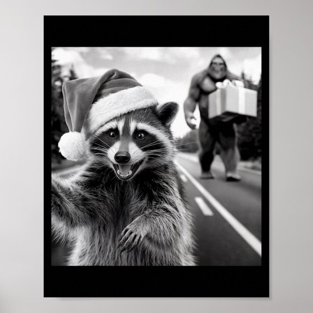 Poster Funny Christmas Raccoon Shirt Raccoon Selfie With  (Frente)