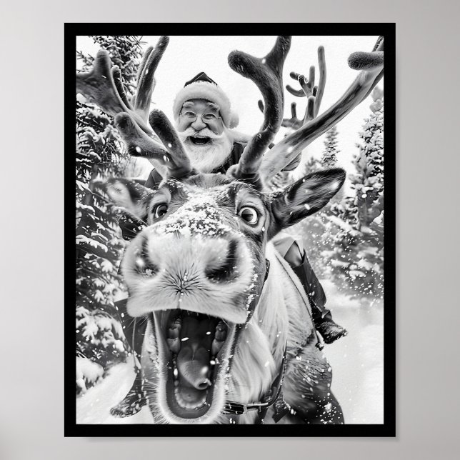 Poster Funny Christmas Reindeer Selfie Santa Claus Xmas S (Frente)