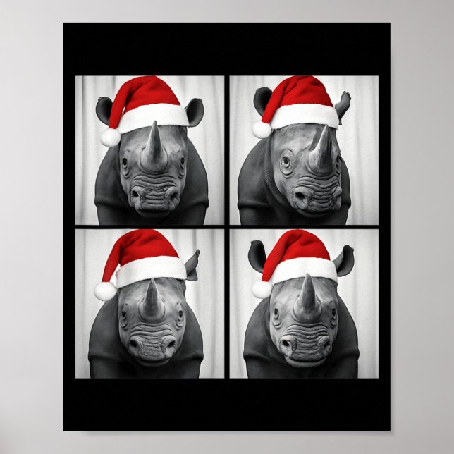 Poster Funny Christmas Rhinoceros Santa Photo Booth Safar (Frente)