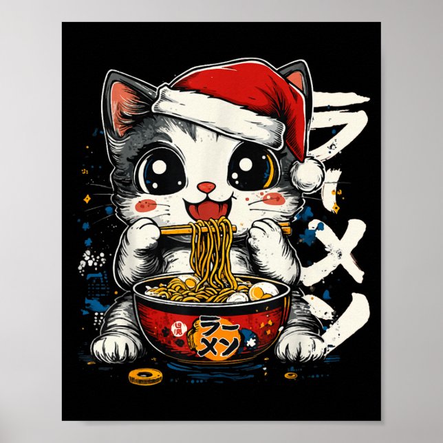 Poster Funny Christmas Santa Cat Ramen Japanese Kawaii An (Frente)