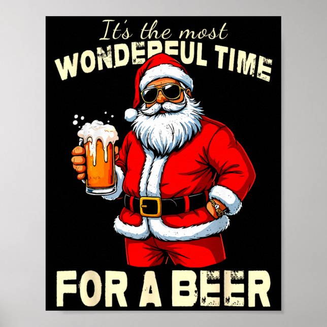 Poster Funny Christmas Santa Drinking Beer Wonderful Time (Frente)