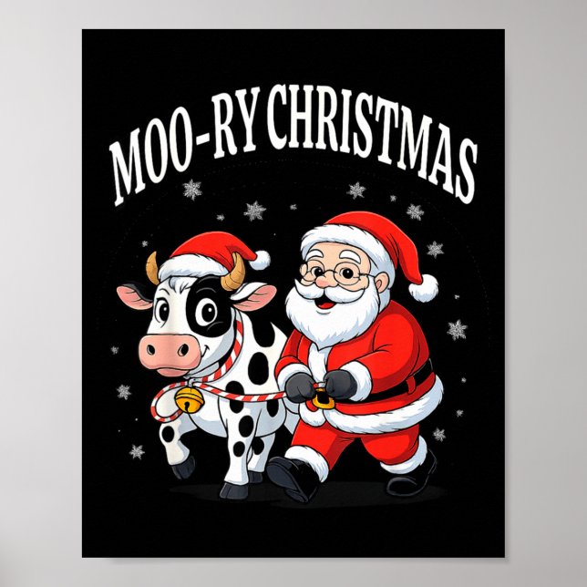 Poster Funny Christmas Shirts - Cow Moo-ry Xmas Santa  (Frente)