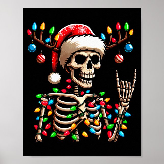 Poster Funny Christmas Skeleton Santa Hat Xmas Vibes For  (Frente)