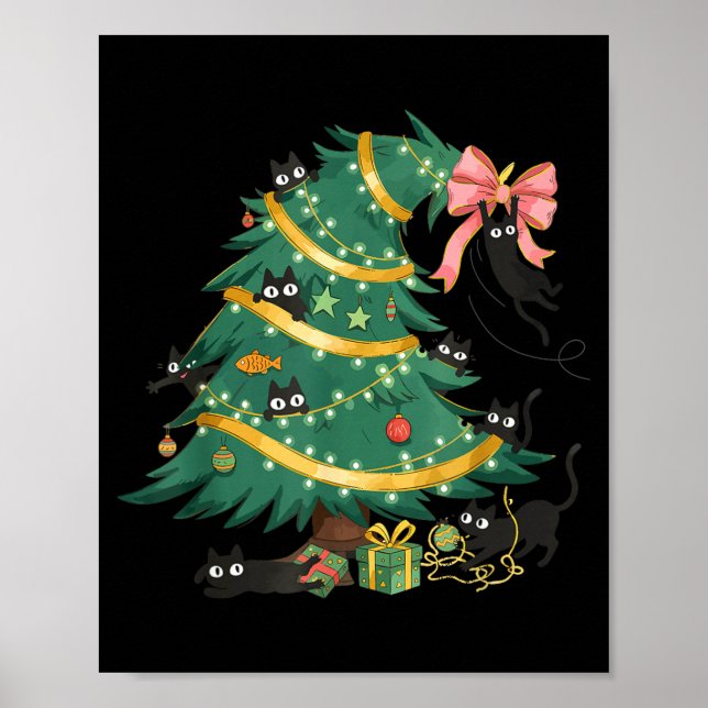 Poster Funny Christmas Tree Cute Black Cat Matching Famil (Frente)