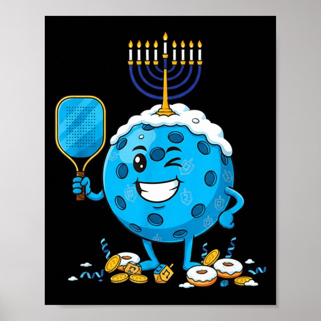 Poster Funny Ckleball Dreidel Menorah Hanukkah Kids Women (Frente)