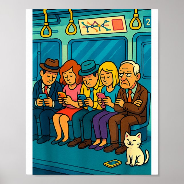 Poster Funny Commuter Train Digital Detox Tech Satire Gif (Frente)