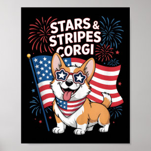 Poster Funny Corgi Equipe Americana Patriótica Quarto De