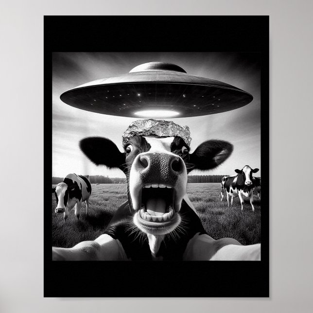 Poster Funny Cow Abduction By Ufo Selfie - Hilarious Alie (Frente)
