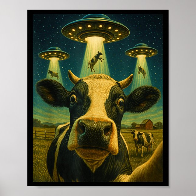 Poster Funny Cow Farm Alien Selfie Ufo Zoo Boys Girls Kid (Frente)