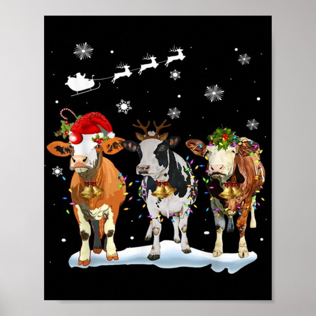 Poster Funny Cow Santa Merry Christmas Xmas Lights Pajama (Frente)