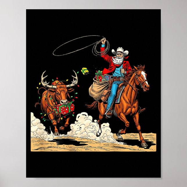 Poster Funny Cowboy Santa Christmas Holiday Western Style (Frente)