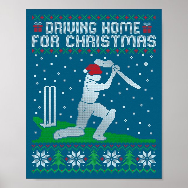 Poster Funny Cricket Player Driving Home For Christmas Sw (Frente)