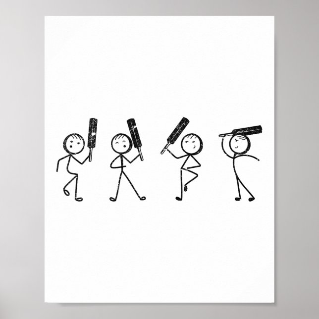 Poster Funny Cricket Stick Figure Funny Cricket Player  (Frente)