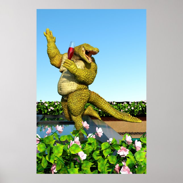 Poster Funny Crocodile Drinking Champagne (Frente)