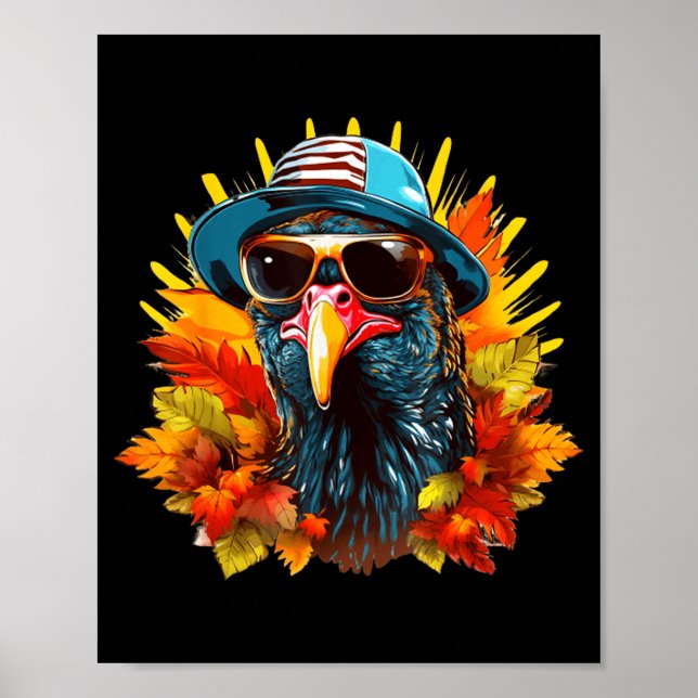 Poster Funny Cute Autumn Thanksgiving Turkey Christmas Au (Frente)