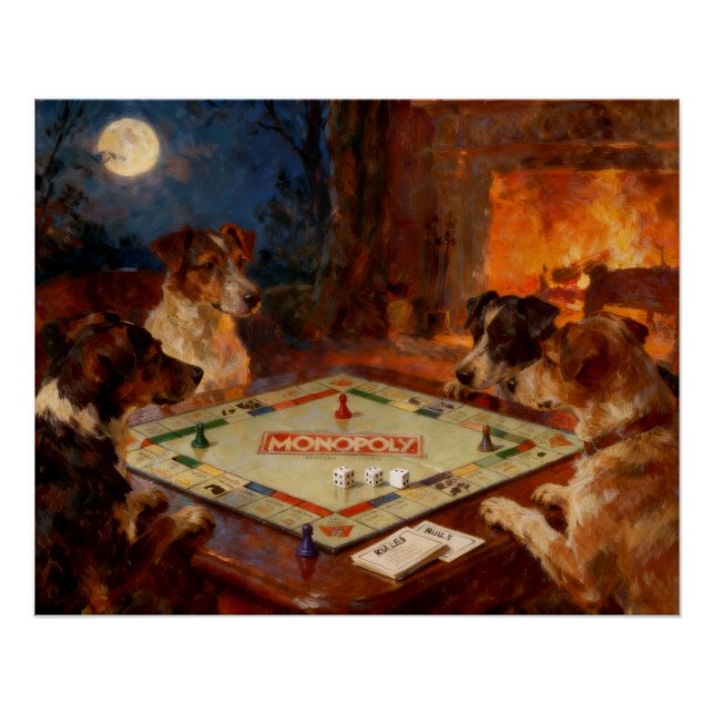 Pôster Funny Cute Dogs Playing A Board Game  (Frente)