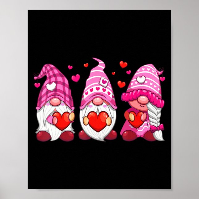 Poster Funny Cute Three Gnomies Nk Hearts Matching Vale  (Frente)