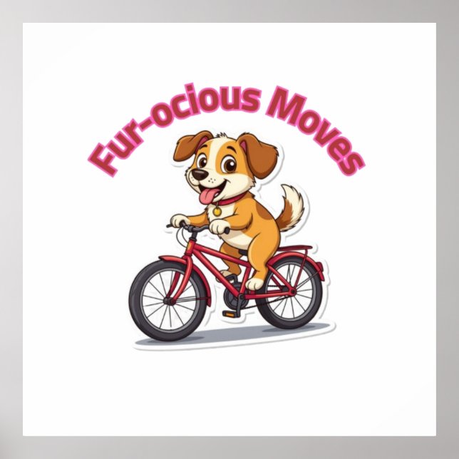 Poster **Funny Cycling Dog – Cute Dog Riding a Bicycle Il (Frente)