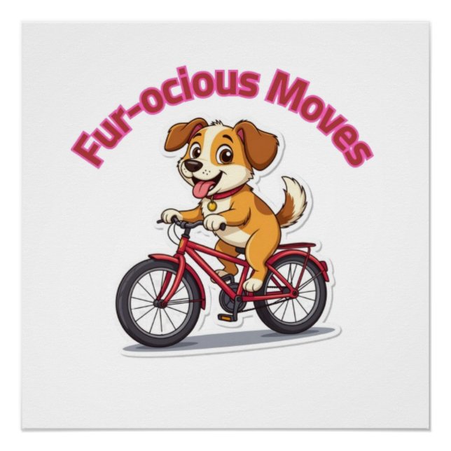 Pôster **Funny Cycling Dog – Cute Dog Riding a Bicycle Il (Frente)
