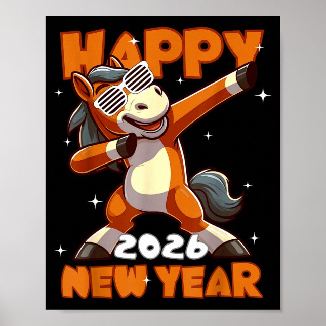 Poster Funny Dabbing Horse Happy Lunar New Year 2026 Year (Frente)