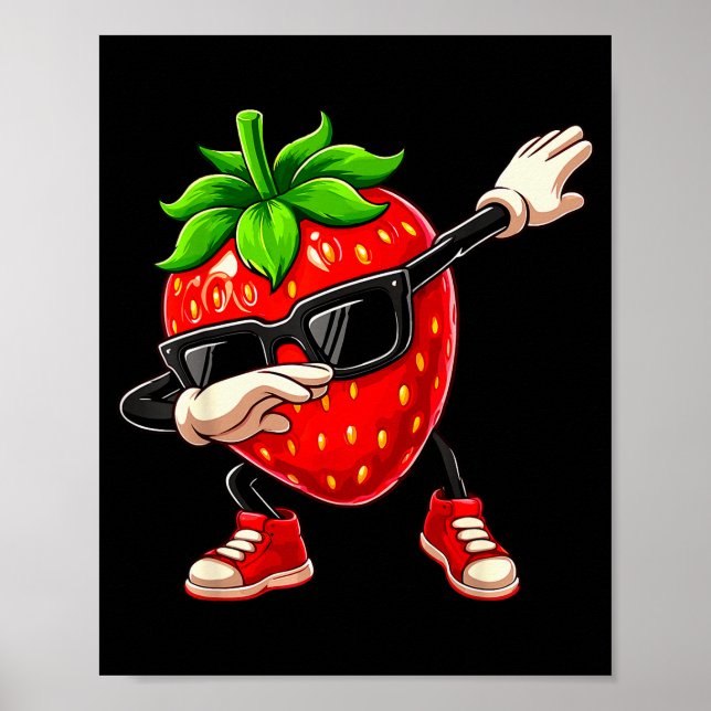 Poster Funny Dabbing Strawberry Summer Fruit Lover Men Wo (Frente)