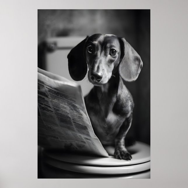 Poster Funny Dachshund Bathroom Print, Reading Dog (Frente)