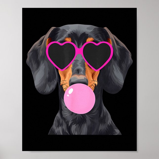 Poster Funny Dachshund Wearing Gles And Blowing Nk Bubble (Frente)