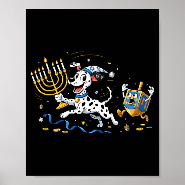 Poster Funny Dalmatian Dreidel Menorah Hanukkah Kids Wome (Frente)