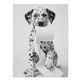 Pôster Funny Dalmatian Puppy Holding Toilet Paper Minimal