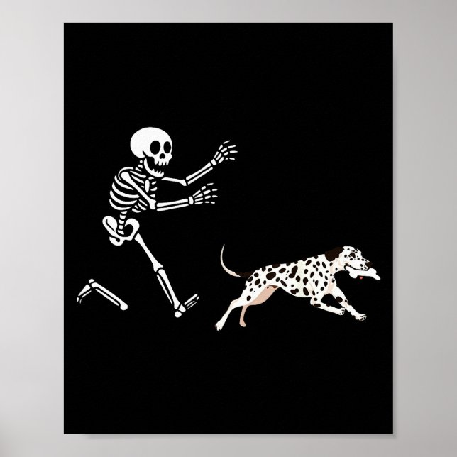 Poster Funny Dalmatian Running Skeleton Halloween  (Frente)