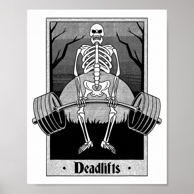 Poster Funny Deadlifts Weightlifter Skeleton Halloween Gy (Frente)