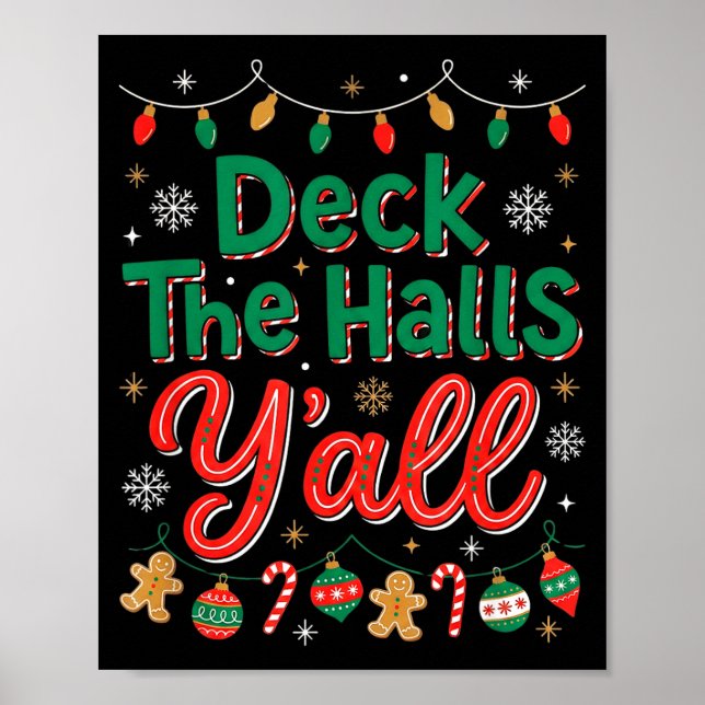 Poster Funny Deck The Halls Y’all Christmas Humor  (Frente)